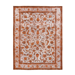 8'1"x10'9" Vivid Orange, Overdyed Vintage Persian Tabriz Barjasta Design, Soft Wool Hand Knotted, Oriental Rug FWR483990