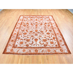 8'1"x10'9" Vivid Orange, Overdyed Vintage Persian Tabriz Barjasta Design, Soft Wool Hand Knotted, Oriental Rug FWR483990