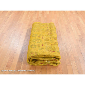 8'2"x10'1" Golden Brown, Overdyed Persian Design, Pure Wool Hand Knotted Oriental Rug FWR484002