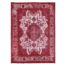 Load image into Gallery viewer, 8&#39;2&quot;x11&#39;1&quot; Crimson Red, Overdyed Vintage Persian Tabriz Barjasta Design, Pure Wool Hand Knotted, Oriental Rug FWR484068