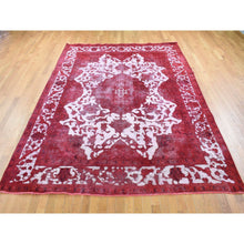 Load image into Gallery viewer, 8&#39;2&quot;x11&#39;1&quot; Crimson Red, Overdyed Vintage Persian Tabriz Barjasta Design, Pure Wool Hand Knotted, Oriental Rug FWR484068