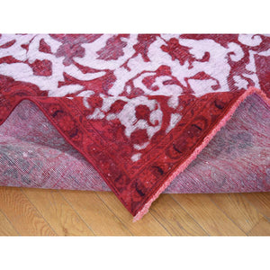 8'2"x11'1" Crimson Red, Overdyed Vintage Persian Tabriz Barjasta Design, Pure Wool Hand Knotted, Oriental Rug FWR484068