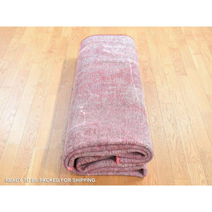 8'2"x11'1" Crimson Red, Overdyed Vintage Persian Tabriz Barjasta Design, Pure Wool Hand Knotted, Oriental Rug FWR484068