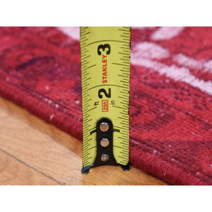 8'2"x11'1" Crimson Red, Overdyed Vintage Persian Tabriz Barjasta Design, Pure Wool Hand Knotted, Oriental Rug FWR484068