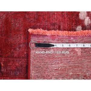8'2"x11'1" Crimson Red, Overdyed Vintage Persian Tabriz Barjasta Design, Pure Wool Hand Knotted, Oriental Rug FWR484068