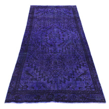 Load image into Gallery viewer, 4&#39;x10&#39;6&quot; Affair Purple Overdyed Hamadan, Hand Knotted Pure Wool, Wide Runner Oriental Rug FWR484086