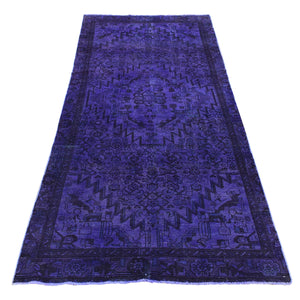 4'x10'6" Affair Purple Overdyed Hamadan, Hand Knotted Pure Wool, Wide Runner Oriental Rug FWR484086