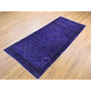 4'x10'6" Affair Purple Overdyed Hamadan, Hand Knotted Pure Wool, Wide Runner Oriental Rug FWR484086