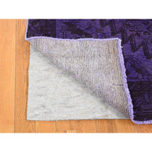 Load image into Gallery viewer, 4&#39;x10&#39;6&quot; Affair Purple Overdyed Hamadan, Hand Knotted Pure Wool, Wide Runner Oriental Rug FWR484086
