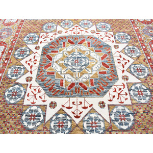 10'2"x14'2" Gold, Mamluk Design Vegetable Dyes, Hand Spun New Zealand Wool Hand Knotted, Oriental Rug FWR484110