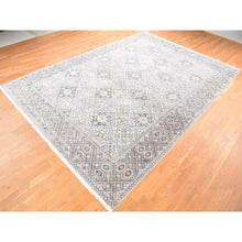 Load image into Gallery viewer, 10&#39;1&quot;x14&#39;2&quot; Ivory, Mughal Inspired Medallions Design, Silk and Textured Wool Hand Knotted, Oriental Rug FWR484116