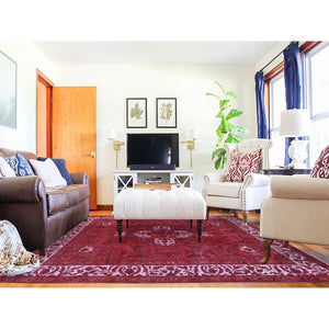 8'7"x10'8" Red Overdyed, Pure Wool Persian Tabriz, Hi-low Hand Knotted, Oriental Rug FWR484170