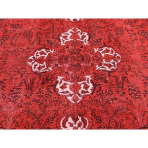8'7"x10'8" Red Overdyed, Pure Wool Persian Tabriz, Hi-low Hand Knotted, Oriental Rug FWR484170