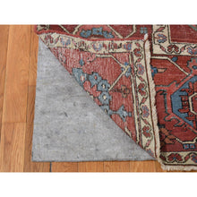 Load image into Gallery viewer, 12&#39;3&quot;x18&#39;6&quot; Blush Red, Antique Persian Serapi Heriz with Helicopter Design, Even Wear, Clean, Sides and Ends Professionally Secured, Hand Knotted, Pure Wool, Oversized Oriental Rug FWR484188