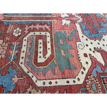 Load image into Gallery viewer, 12&#39;3&quot;x18&#39;6&quot; Blush Red, Antique Persian Serapi Heriz with Helicopter Design, Even Wear, Clean, Sides and Ends Professionally Secured, Hand Knotted, Pure Wool, Oversized Oriental Rug FWR484188