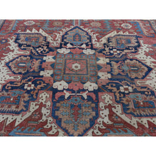 Load image into Gallery viewer, 12&#39;3&quot;x18&#39;6&quot; Blush Red, Antique Persian Serapi Heriz with Helicopter Design, Even Wear, Clean, Sides and Ends Professionally Secured, Hand Knotted, Pure Wool, Oversized Oriental Rug FWR484188