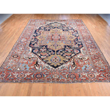 Load image into Gallery viewer, 11&#39;x17&#39;6&quot; Midnight Blue with Rust, Antique Persian Serapi Heriz, Rare Gold Color Throughout, Good Condition, Clean, No Repairs, Hand Knotted, Pure Wool Oriental Overzized Rug FWR484212