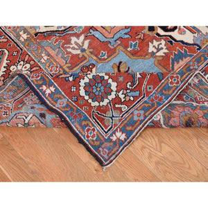 11'x17'6" Midnight Blue with Rust, Antique Persian Serapi Heriz, Rare Gold Color Throughout, Good Condition, Clean, No Repairs, Hand Knotted, Pure Wool Oriental Overzized Rug FWR484212