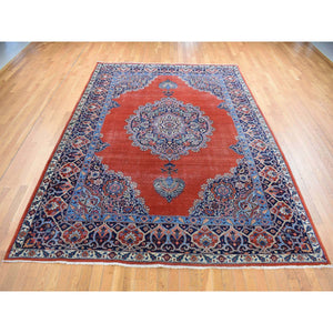 8'8"x12' Burnt Orange, Antique Persian Tabriz, Open Field Medallion Design, Soft and Supple, Some Wear, Clean with Sides and Ends Professionally Secured, Hand Knotted, Pure Wool Oriental Rug FWR484266