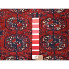 Load image into Gallery viewer, 3&#39;1&quot;x5&#39;4&quot; Crimson Red, Old Turkeman Bokara, Elephant Feet Medallions, Soft and Supple, Full Even Pile, Clean with Sides and Ends Professionally Secured, Hand Knotted, Pure Wool Oriental Rug FWR484314