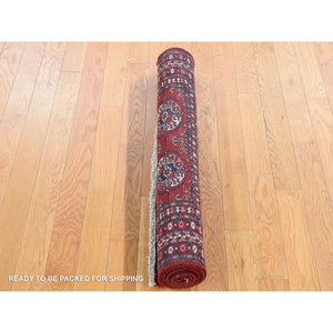 3'1"x5'4" Crimson Red, Old Turkeman Bokara, Elephant Feet Medallions, Soft and Supple, Full Even Pile, Clean with Sides and Ends Professionally Secured, Hand Knotted, Pure Wool Oriental Rug FWR484314