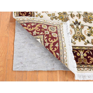 4'x6'2" Ivory, Rajasthan with All Over Leaf Scroll Flower Design, Wool and Silk, Hand Knotted Oriental Rug FWR484320