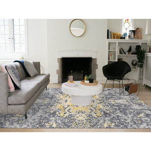 10'x13'10" Ash Gray, Modern Abstract Design, Wool And Silk Hand Knotted, Oriental Rug FWR484362