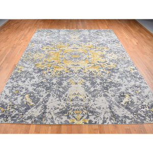 10'x13'10" Ash Gray, Modern Abstract Design, Wool And Silk Hand Knotted, Oriental Rug FWR484362
