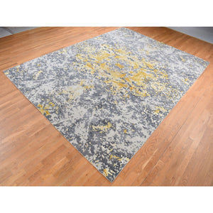 10'x13'10" Ash Gray, Modern Abstract Design, Wool And Silk Hand Knotted, Oriental Rug FWR484362