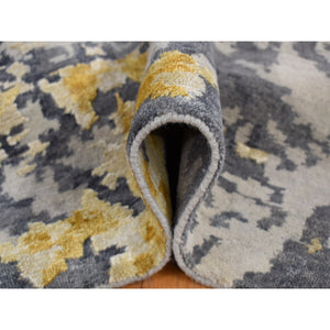 10'x13'10" Ash Gray, Modern Abstract Design, Wool And Silk Hand Knotted, Oriental Rug FWR484362