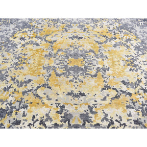 10'x13'10" Ash Gray, Modern Abstract Design, Wool And Silk Hand Knotted, Oriental Rug FWR484362