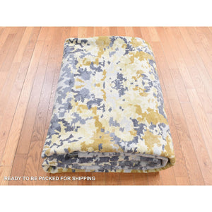 10'x13'10" Ash Gray, Modern Abstract Design, Wool And Silk Hand Knotted, Oriental Rug FWR484362