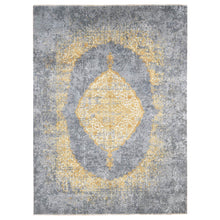 Load image into Gallery viewer, 9&#39;x12&#39; Gray and Gold, Persian Large Medallion Design, Wool and Pure Silk Hand Knotted, Oriental Rug FWR484368