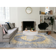 Load image into Gallery viewer, 9&#39;x12&#39; Gray and Gold, Persian Large Medallion Design, Wool and Pure Silk Hand Knotted, Oriental Rug FWR484368