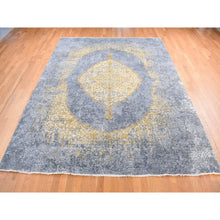 Load image into Gallery viewer, 9&#39;x12&#39; Gray and Gold, Persian Large Medallion Design, Wool and Pure Silk Hand Knotted, Oriental Rug FWR484368
