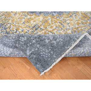 9'x12' Gray and Gold, Persian Large Medallion Design, Wool and Pure Silk Hand Knotted, Oriental Rug FWR484368