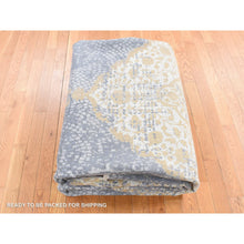 Load image into Gallery viewer, 9&#39;x12&#39; Gray and Gold, Persian Large Medallion Design, Wool and Pure Silk Hand Knotted, Oriental Rug FWR484368