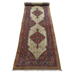 3'2"x14'10" Taupe Brown, Antique Persian Camel Hair Serab, Pure Wool, Hand Knotted, Clean, Sides and Ends Professionally Secured, Wide and Extra Long Runner, Oriental Rug FWR484374