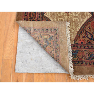 3'2"x14'10" Taupe Brown, Antique Persian Camel Hair Serab, Pure Wool, Hand Knotted, Clean, Sides and Ends Professionally Secured, Wide and Extra Long Runner, Oriental Rug FWR484374