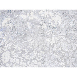 9'x12' Ash Gray, Broken Kashan Design Wool with Pure Silk Hand Knotted, Oriental Rug FWR484392