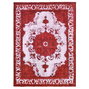 8'1"x11' Barn Red, Overdyed Persian Tabriz Hi-low Vintage, Pure Wool Hand Knotted, Oriental Rug FWR484398