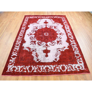 8'1"x11' Barn Red, Overdyed Persian Tabriz Hi-low Vintage, Pure Wool Hand Knotted, Oriental Rug FWR484398