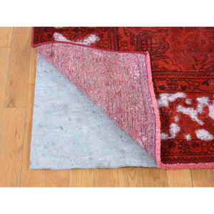 8'1"x11' Barn Red, Overdyed Persian Tabriz Hi-low Vintage, Pure Wool Hand Knotted, Oriental Rug FWR484398