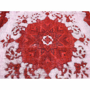 8'1"x11' Barn Red, Overdyed Persian Tabriz Hi-low Vintage, Pure Wool Hand Knotted, Oriental Rug FWR484398
