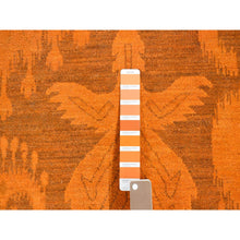 Load image into Gallery viewer, 9&#39;1&quot;x12&#39;3&quot; Hand Knotted Pure Wool, Orange Cast Overdyed Ikat Oriental Rug FWR484410