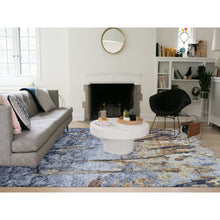 Load image into Gallery viewer, 10&#39;x14&#39; Sea Blue with Mix of Brown, Fossil Design, Wool and Silk, Hand Knotted Oriental Rug FWR484422