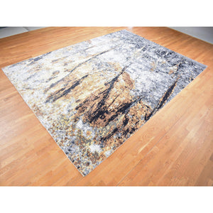 10'x14' Sea Blue with Mix of Brown, Fossil Design, Wool and Silk, Hand Knotted Oriental Rug FWR484422