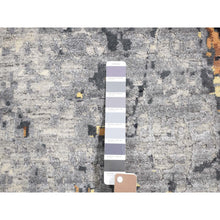 Load image into Gallery viewer, 10&#39;x14&#39; Sea Blue with Mix of Brown, Fossil Design, Wool and Silk, Hand Knotted Oriental Rug FWR484422