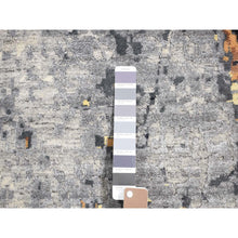 Load image into Gallery viewer, 10&#39;x14&#39; Sea Blue with Mix of Brown, Fossil Design, Wool and Silk, Hand Knotted Oriental Rug FWR484422