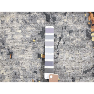 10'x14' Sea Blue with Mix of Brown, Fossil Design, Wool and Silk, Hand Knotted Oriental Rug FWR484422